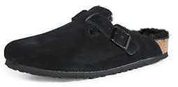 Birkenstock Unisex-Erwachsene Boston Mink Clogs, Schwarzes Wildleder, schwarzes Lammfell, 42 EU