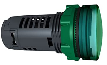 Schneider Electric Harmony XB5 - Monolithic Pilot Indicator Light, Plastic, Plain Lens, Integral LED, Industrial Control, 22 mm Mount, 24 V AC/DC, XB5EVB3, Green