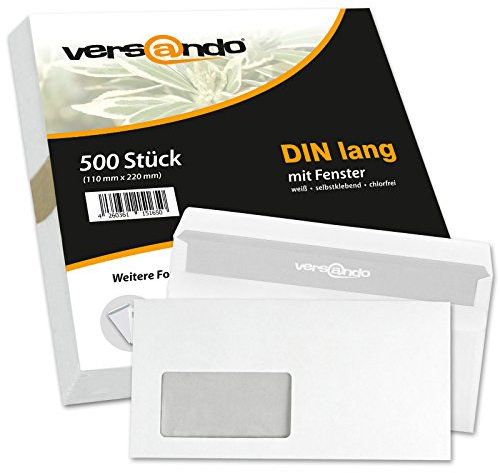 versando 500x Briefumschläge mit Fenster DIN lang 220x110mm weiß: selbstklebende Kuverts für Rechnungen, Geschäftsbriefe, Büro, einfach verschließbar mit Sichtschutz