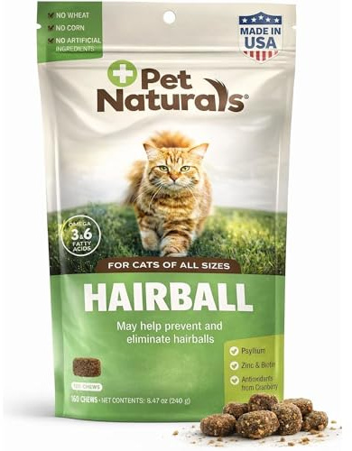 Pet Naturals Hairball Soft Chews for Cats, Omegas & Biotin for Skin Health, No Wheat or Corn, Vet Formulated, Value Size, Chicken, 160 Count
