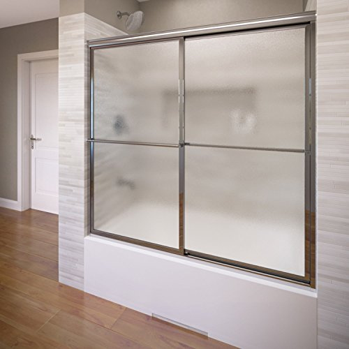 Basco Deluxe Framed Sliding Tub Door, Fits 56-59 inch Opening, Obscure Glass, Silver Finish