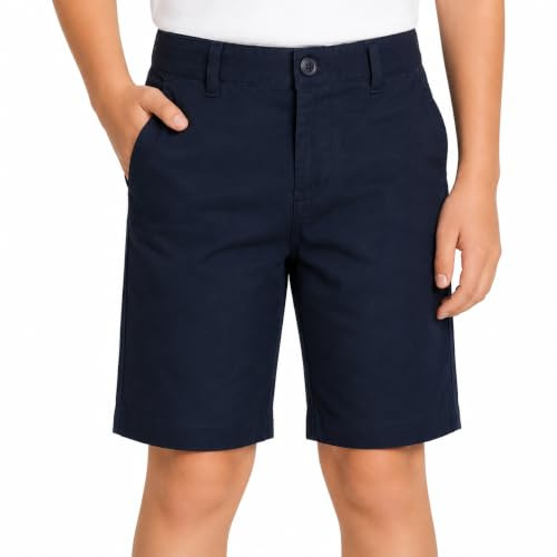 Bienzoe Boys Flat Front Shorts: Adjustable Waist 100% Cotton | School Uniform Shorts, Easy Care, All Day Neat, Aged 4-13, Breathable for Church Playground Outdoor