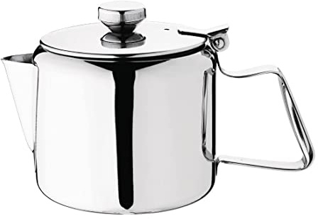 Olympia Concorde Stainless Steel Teapot 570 ml/20 oz, High Polish Stainless Steel Tea Pot, Size: 105x170x100 mm, Heat-Resistant Handle, Hinged Lid, Precise Pouring Spout, Dishwasher Safe, K678