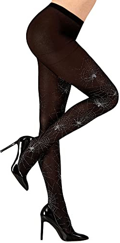 Widmann – strumpbyxor med spindlar och spindelnät, svart, för karnevaldräkt, karneval, halloween