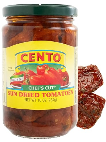 Cento Chefs Sun Dried Tomatoes in Oil & Spices for Pasta, Salad & Antipasto - Grown and Processed in Italy - Gluten-Free, Non-GMO, Low Sodium Italian Tomatoes - 10 Ounce Jar