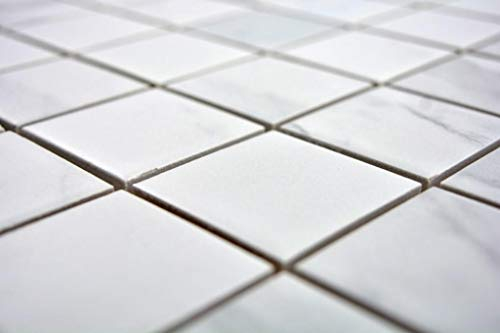 Mosaikfliese Quadrat weiß und carrara Optik Keramikfliese 1 Matte