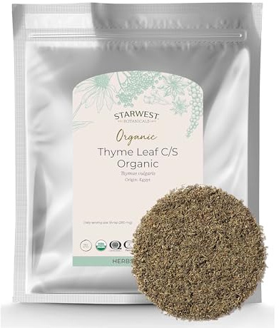 Starwest Botanicals Organic Dried Thyme Leaves - Seasoning Spice for Cooking, Loose Leaf Herb for Tea, Cut & Sifted, Certified Kosher, Non-GMO - Bulk 1 lb Bag