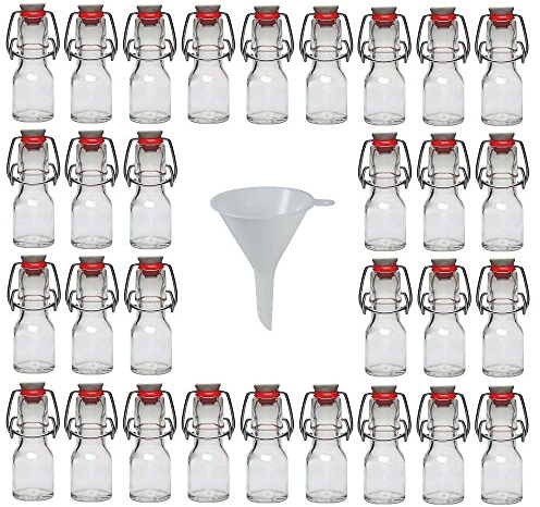 Viva Haushaltswaren Lot de 30 Petites Bouteilles en Verre à Fermeture mécanique avec Entonnoir Blanc Ø 7 cm 50 ML