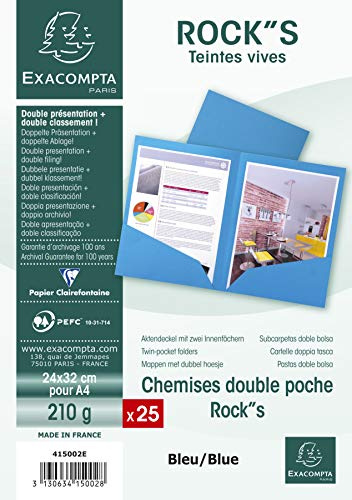 Exacompta 25 mappar dubbel ficka Rocks blå