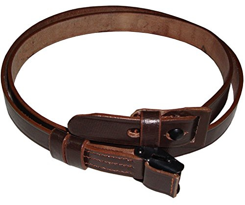 Warreplica German Mauser K98 WWII Rifle Leather Sling – Dark Brown Color Reproduction Military Rifle Strap for Collectors,Reenactors |Shoulder Strap with Steel Hardware|Wehrmacht Military Accessory