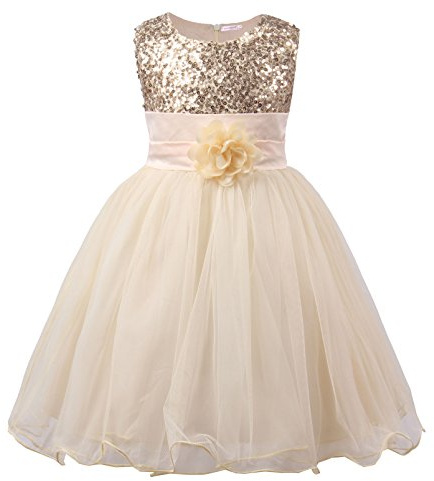 JerrisApparel niña Lentejuela Flor Princesa Vestido de Fiesta de cumpleaños de la Boda (7 años, Beige)