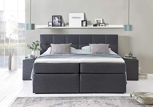 Furniture for Friends 3F Boxspringbett Bea 220x220 cm Anthrazit Härtegrad H3 | 7-Zonen Taschenfederkern Matratze + Visco Topper