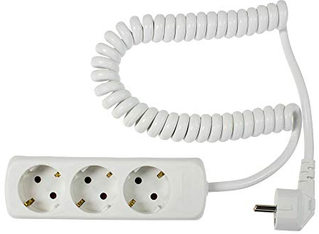 as - Schwabe 3-Fach Steckdosenleiste weiß 230 V / 16 A - Mehrfachstecker mit 2,5 m Spiralkabel & Berührungsschutz - Steckdosen 45° gedreht - Wandmontage - Mehrfachsteckdose Indoor - IP20, 11431