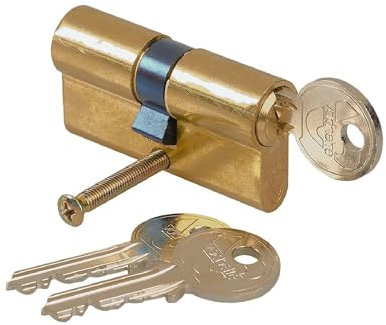 Vachette Cylindre de Serrure Mécanique FIRST pour Porte - Double Entrée 35x35mm - Mécanisme 5 Goupilles Sécurisé - 3 Clés - Installation Facile - Garantie 2 Ans - Finition Laiton