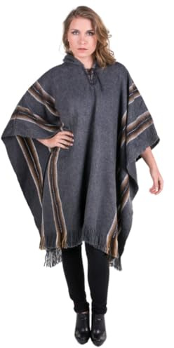 Gamboa Alpaca Poncho - Hooded, Dark Gray, OS