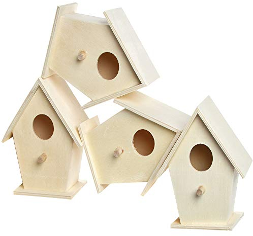 Baker Ross EC1235 Mini Holz, Vogelhäuser zum Bemalen und Dekorieren für Kinder Kunst und Handwerk oder Gartenprojekte (4 Stück), Sortiert, Mittel