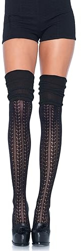 Leg Avenue womens Pointelle Scrunch Knee Socks Hosiery, Black, One Size US
