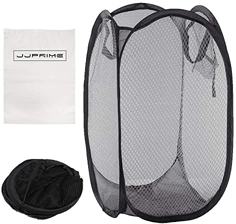 JJOnlineStore PRIME - UK Foldable Pop Up Mesh Washing Laundry Basket Bag Bin Hamper Toy Tidy Storage Organiser Organizer (Black),29x29x47.5cm