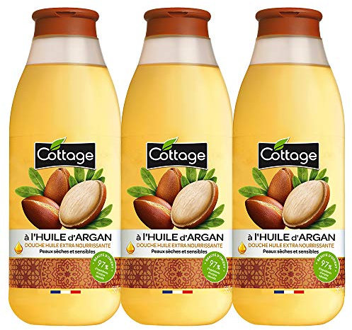 Cottage Gel Douche Huile Extra Nourrissante à l'Huile d'Argan - Lot de 3 * 560ml- 97% d'ingrédients d'origine naturelle- Peaux Sèches/Sensibles