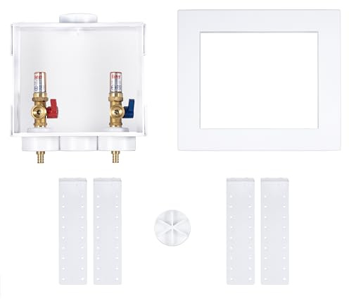 Oatey 38542 Quadtro Washing Machine Outlet Box F1807 PEX Tail Piece, 1/4 Turn with Water Hammer, 2 Hub,Brass