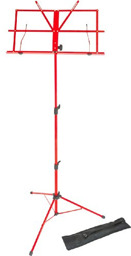 Lawrence LMS02-RD Metal Folding and Adjustable Sheet Music Stand with Carry Bag - Red
