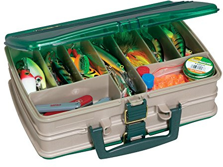 PLANO Satchel doble cara con 20 compartimentos, Caja pesca doble cara, satchel, óptima para guardar señuelos, cebos duros, cebos blandos y otros equipos pesca