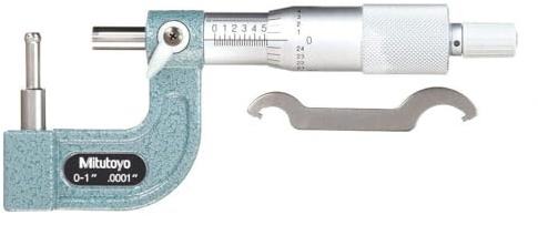Mitutoyo 115-313, 0-1 X .0001 .185 Dia. Spherical Anvil Tube Micrometer, Ratchet, Silver