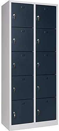 furni24 Schließfachschrank 10 Türen 190x80x45cm Schließfach Wertfachschrank Personalschrank Wertfach Spind anthrazitgrau RAL 7016 **fertig montiert** Verschiedene Ausführungen