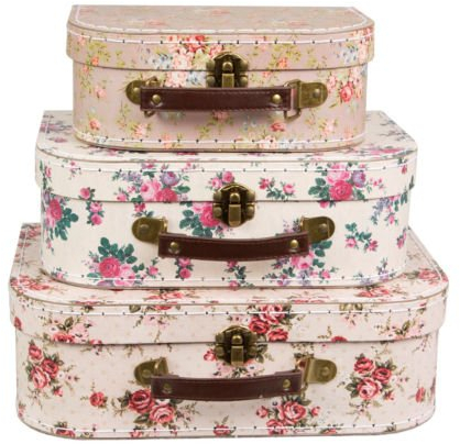 Aufbewahrungs-Koffer, Stil: Retro/Vintage, 3er-Set Retro Vintage Rose Floral