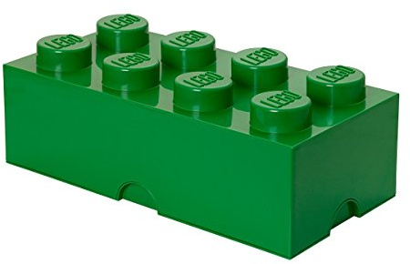 LEGO Storage Brick 8 Knobs GREEN - Stackable Plastic Storage Box with Lid for Kids and Adults, Ideal Desk Organizer and Toy Box - 12.1L Capacity