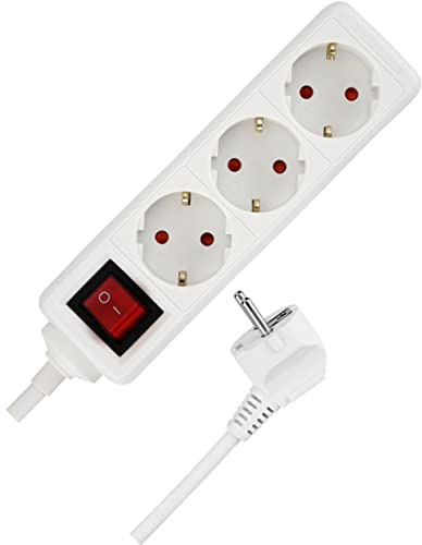 REV Steckdosenleiste - Mehrfachsteckdose 3-Fach mit beleuchtetem Schalter zum Stromsparen, Kabel 1,4m, 3500W, weiß