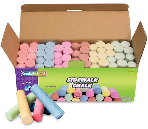 CHENILLE KRAFT Company Sidewalk Chalk, Washable/Nontoxic, 52 Piece, 4 x 1 Inches, Assorted (CKC1752)