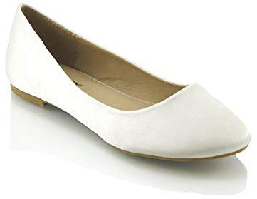 ESSEX GLAM New Womens Flat Pumps Ladies Glitter Ballet Ballerina Dolly Bridal Shoes Size (UK6 EU 39, Ivory Satin)