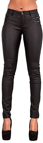 Crazy Lover Pantalón Cuero Negro Mujer Cintura Media Skinny con Bolsillos Traseros - Ajuste Estilo Contemporáneo (XL, Negro)
