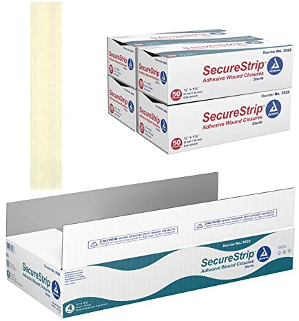 Dynarex Wound Closure Strips - Sterile, Provides Sterile Support to Small Cuts & Skin with Sutures, Stitches, Staples & Aftercare, White, 1/4” x 1 1/2” - 1 Case of 200 Strips