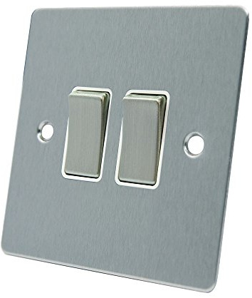 AET FSC2GSWIWS 10 A 2-Gang 2-Way Satin Chrome Flat Double Light Switch with White Insert Metal Switches