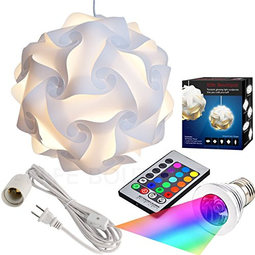 Elfe Boutique Lighting Puzzle Lights Kit, Modern Jigsaw Puzzles Lamp with 12 Feet Cord and Remote Control 16 Color Changing LED Light Bulb Kit, M Size, White
