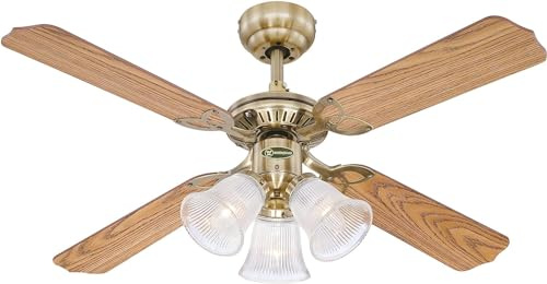 Westinghouse Lighting Princess Trio Deckenventilator Messing antik, 105 cm Durchmesser 7826540, Eiche/Mahogani, E14