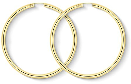 EDELIND Creolen 50mm 585 Gelbgold Breite 2,5 mm Große Hoop Ohrringe Damen 14K Echt Gold Basic Ohrschmuck Ohrringe mit Schmuck Geschenk Box Made in Germany