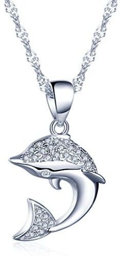 Yumilok 925 Sterling Silber Zirkonia Zierlicher Delfin Delphin Anhänger Halskette Kette mit Anhänger für Damen Kinder Delfine Liebhaber