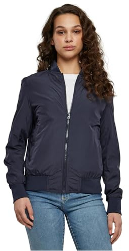 URBAN CLASSICS Chaqueta Bomber ligera mujer con bolsillos delanteros, cintura, puños y cuellos elásticos, apertura delantera con cremallera, de manga larga, color azul navy, talla L