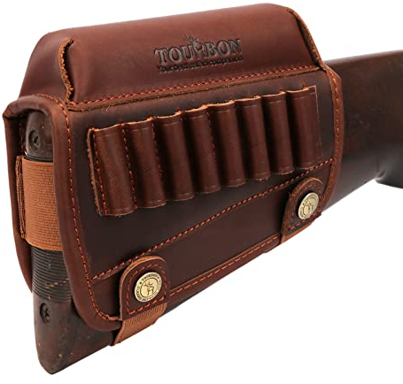 Tourbon Hunting Leather Gun Buttstock Cheek Rest Pad Rifle Ammo Holder - Brown Leather (For Right Hande People)