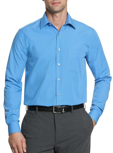 Van Heusen Men's Dress Shirt Regular Fit Poplin Solid, Pacifico, 17.5 Neck 34-35 Sleeve