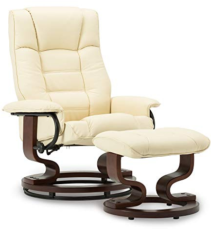 MCombo M Fauteuil Relax avec Pouf, Fauteuil TV, pivotant à 360°, avec Fonction Chaise Longue, Fauteuil TV jusqu'à 130 kg, Similicuir, 9019 (Blanc-Simili Cuir)