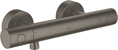 GROHE Grohtherm 1000 Cosmopolitan, Duscharmatur (Thermostat für stets konstante Temperatur, Verbrühschutz bei 38°C, Mischbatterie mit Wasserspartaste für die Dusche), anthrazit, 34065AL2