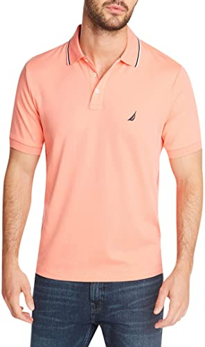 Nautica Men's Classic Fit Short Sleeve Dual Tipped Collar Polo Shirt Shirt, -Pale Coral, X-Large