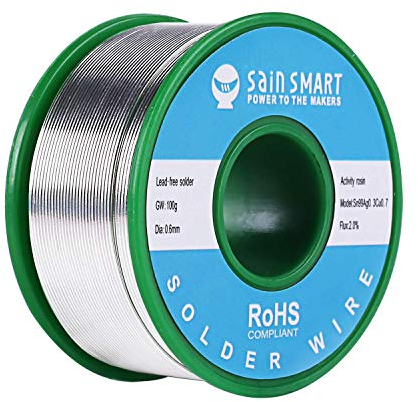 SainSmart Fil à souder sans plomb 100 g 0,6 mm avec Rosin2 Sn97 Cu0,7 Ag0,3, fil d'étain pour soudure électrique (0,6 mm, 100 g)