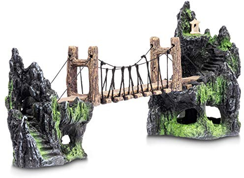 Aquatic Planet Rope Bridge Mountains Aquarium Fish Tank Ornament Decoration Medium Size (33cm x 8cm x 13.5cm)