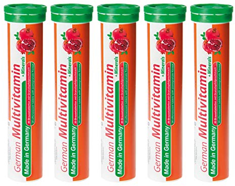 Multivitamin + Mineralien Brausetabletten 5x20 Stk. Granatapfelgeschmack – T&D Pharma German Multivitamin + Minerals – Made in Germany