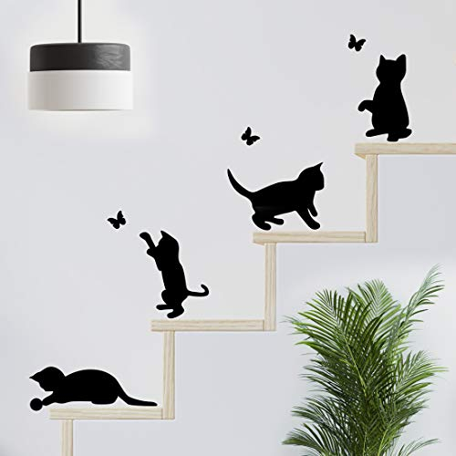 Lustige Katzen springende Wandsticker Wohnzimmer Katze Aufkleber Dekor Tapete Kunst Schalter Abziehbild Schwarz Vinyl Schmetterling Dekoration Küche Zuhause Kind Schlafzimmer Hund niedlich Mond